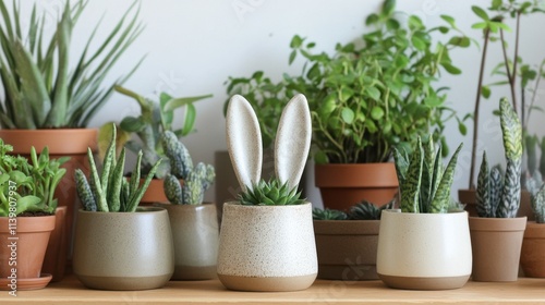 Refreshing Indoor Plant Display with Creative Bunny Ear Planter