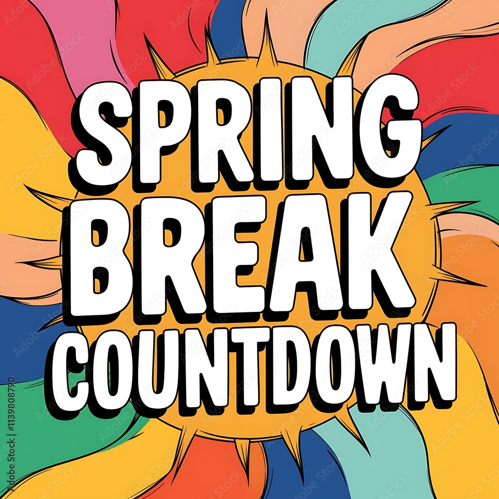 Obraz premium Spring Break Countdown Colorful Sunburst Design