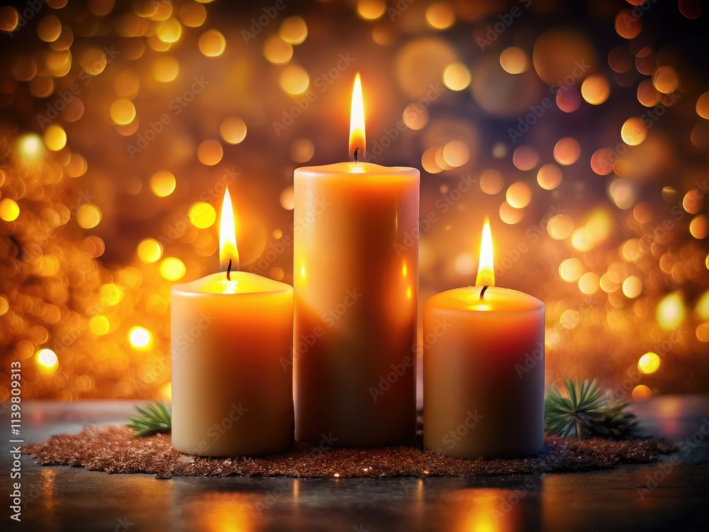 Three glowing candles ideal for religious ceremonies, spa retreats, and memorial tributes, featuring stunning long-exposure effects perfect for enhancing graphic design projects. Three glowing candles ideal for religious ceremonies, spa retreats, and memorial tributes, featuring stunning long-exposure effects perfect for enhancing graphic design projects.