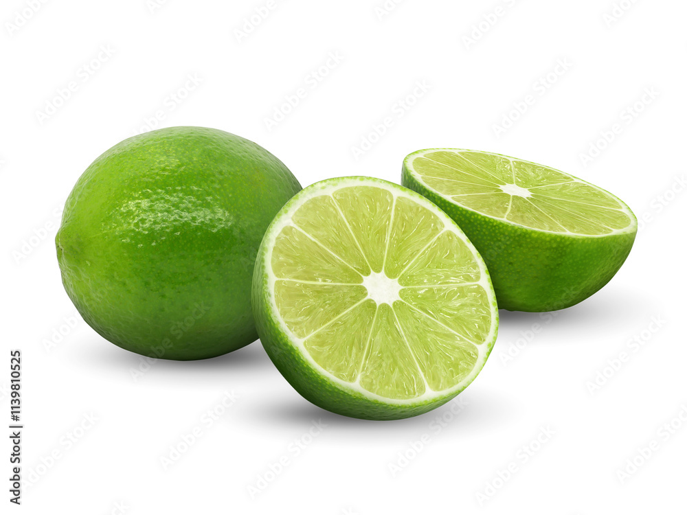Sliced of fresh lime fruit isolated on white background. Sliced of fresh lime fruit isolated on white background.
