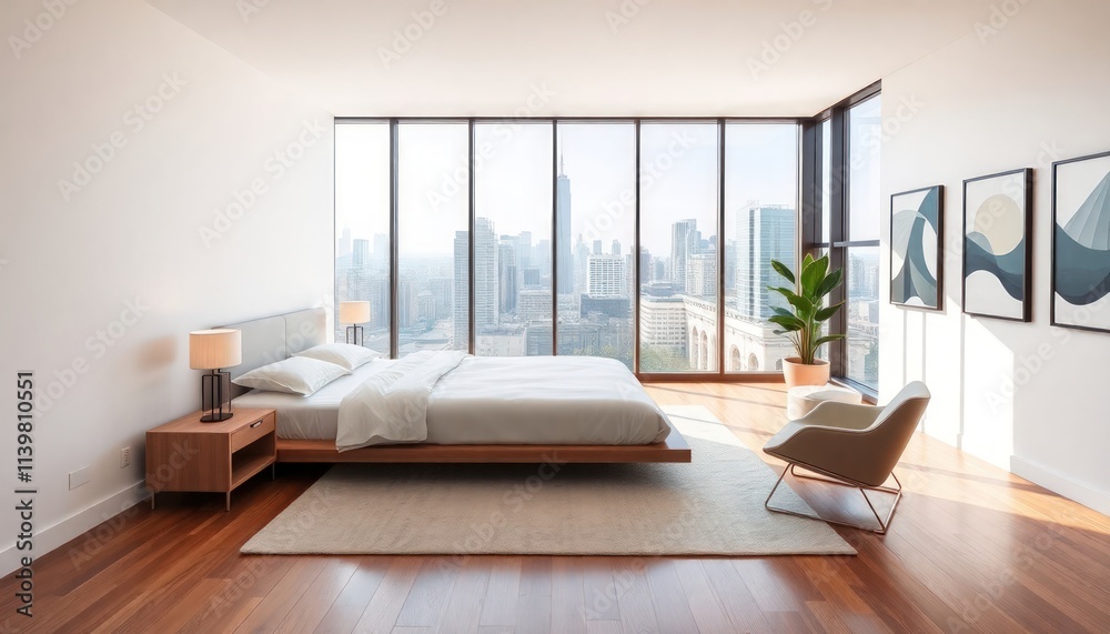 Fototapeta premium Modern Style - Master Bedroom Interior Design With Modern Concept - Hotel Master Bedroom - Apartment Master Bedroom Interior With Sofa - Interior Design 