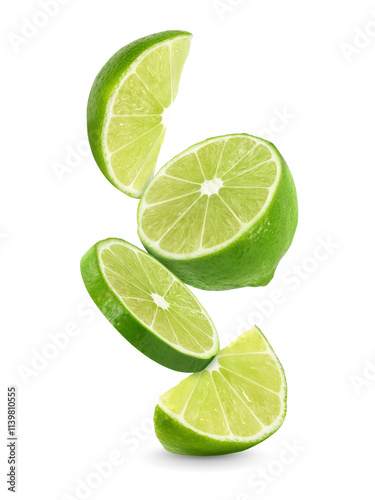 Sliced of fresh lime fruit isolated on white background.