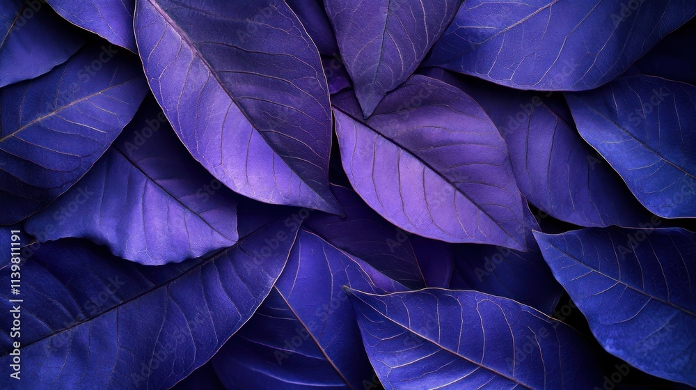 Fototapeta premium Deep purple leaves, close-up view of overlapping, textured leaves, vibrant color.