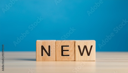 Word NEW on wooden cubes. Wood blocks.