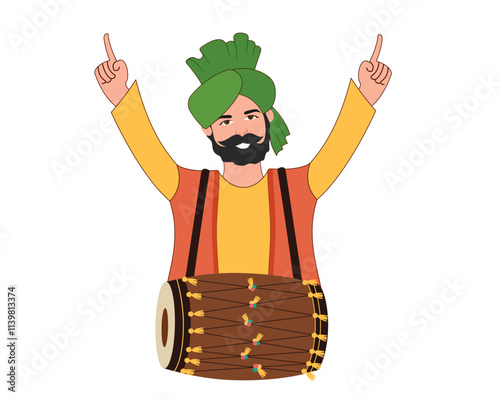 indian punjabi man traditional Bhangra dance with drum celebrating lohri festival