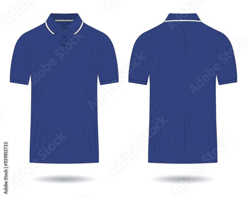 Blue men polo shirt mockup front and back view