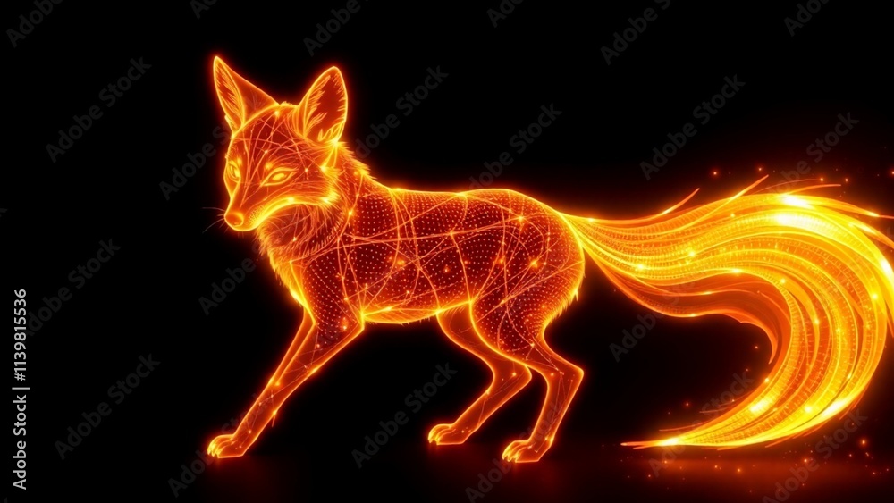 Fototapeta premium Futuristic glowing fox with fire trails.