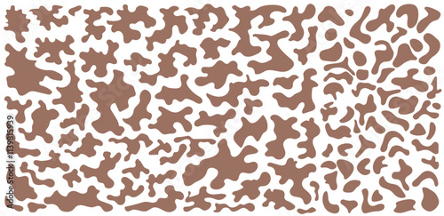 Set of organic liquid stains in mocha mousse color 2025. Abstract stains. Flat design, vector. Vector