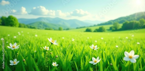 lush green fields with blooming jasmine flowers, summer, field photo