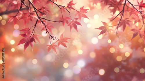 Bokeh background of autumn leaves and branches