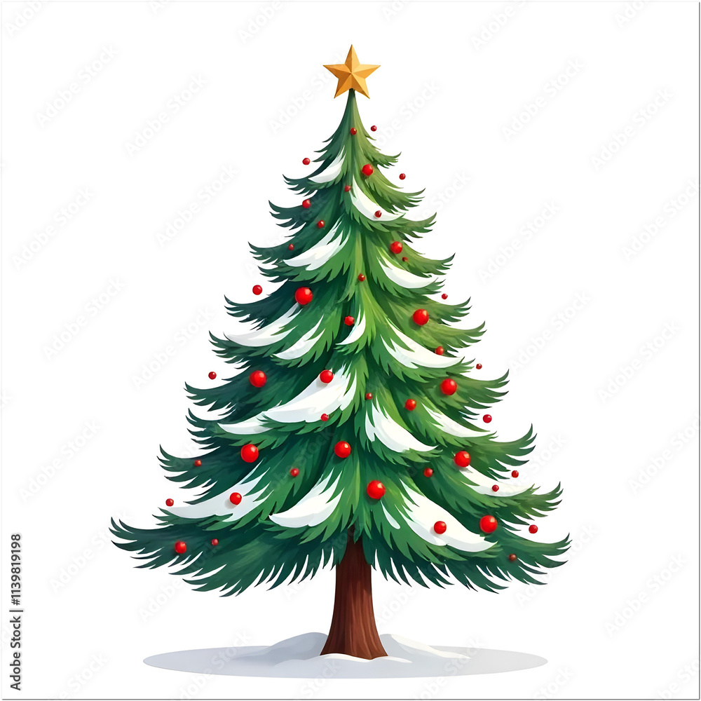 Fototapeta premium Big beautiful christmas tree decorated with beautiful shiny baubles