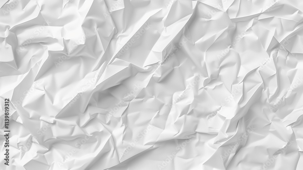 Fototapeta premium crumpled piece of white paper, wrinkled and textured, creating dynamic and abstract pattern