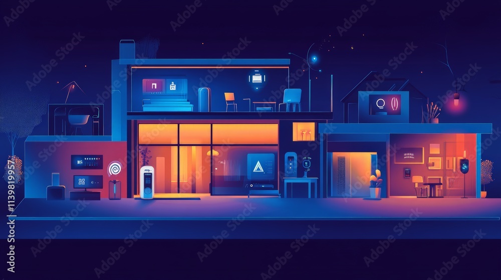 Innovative Illustration of Smart Home Connected Devices and Technology