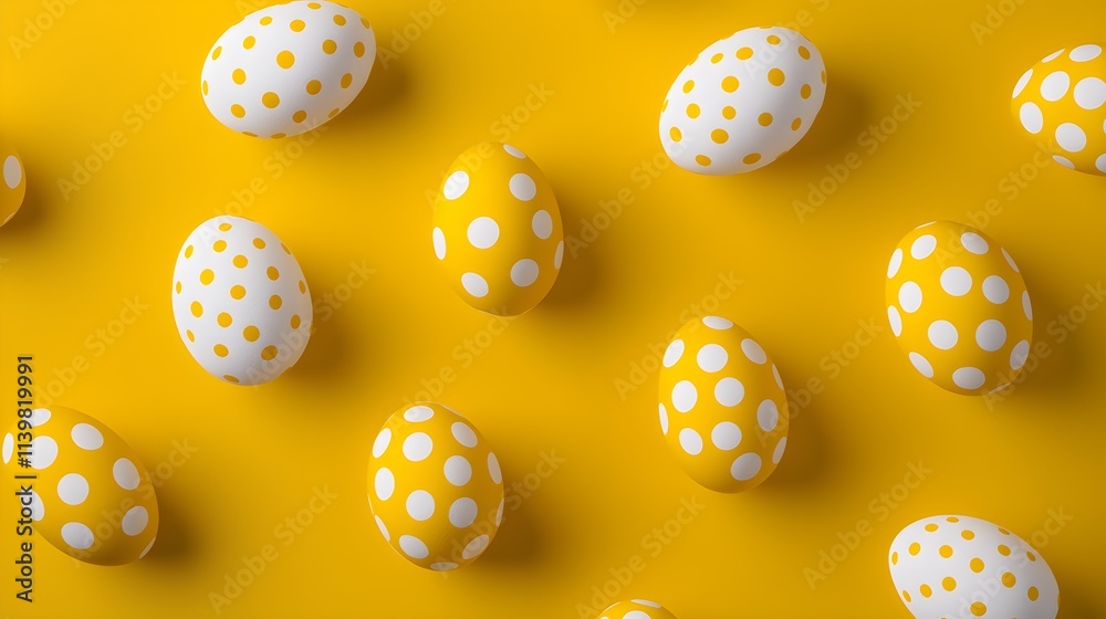 Digital art of yellow polka dot eggs, detailed close-up on a pastel gradient background with soft light for a modern Easter aesthetic Digital art of yellow polka dot eggs, detailed close-up on a pastel gradient background with soft light for a modern Easter aesthetic