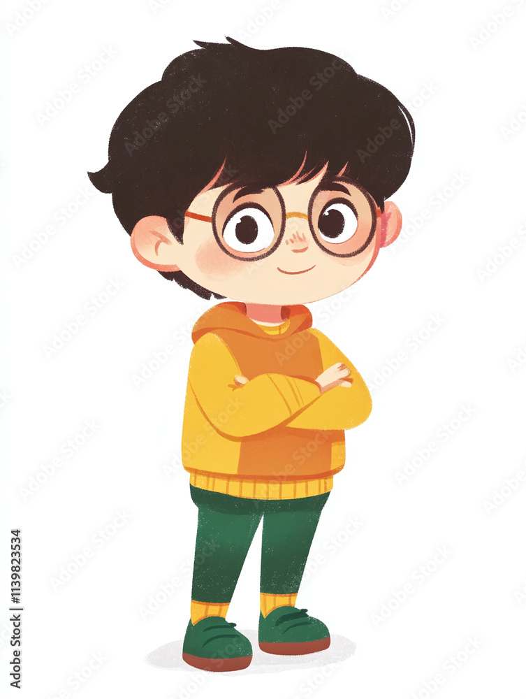Cute Cartoon Boy with Orange and Green Outfit Cute Cartoon Boy with Orange and Green Outfit