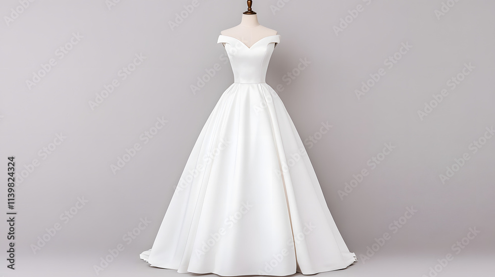 A light gray satin ball gown featuring a bodice and a full skirt, creating an elegant and graceful look.
A light gray satin ball gown featuring a bodice and a full skirt, creating an elegant and graceful look.