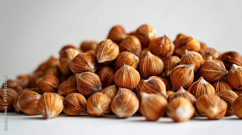 Heap of hazelnuts on white background. Close-up. Heap of hazelnuts on white background. Close-up.