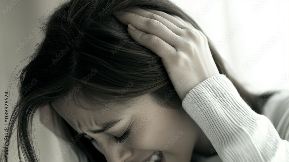 Obraz premium woman with headache, hands on head