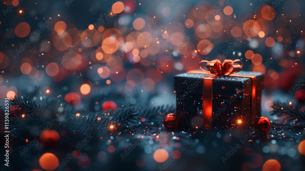 3D gift box icon glowing and blurred light background, Christmas present background 3D gift box icon glowing and blurred light background, Christmas present background