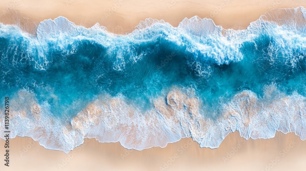Stunning Aerial View of Ocean Waves and Blue Water Shoreline Stunning Aerial View of Ocean Waves and Blue Water Shoreline