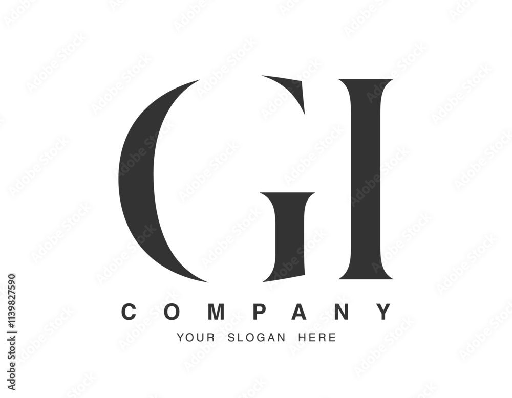 GI logo design. Initial letter g and i serif font style. Creative classic company name typography. Trendy logotype or identity. GI logo design. Initial letter g and i serif font style. Creative classic company name typography. Trendy logotype or identity.