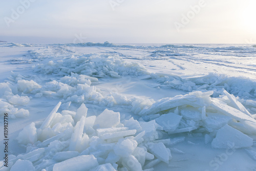 Coastal winter landscape photography with frozen Baltic Sea