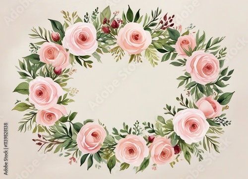 Wallpaper Mural A watercolor-style floral wreath arranged in an oval shape Torontodigital.ca