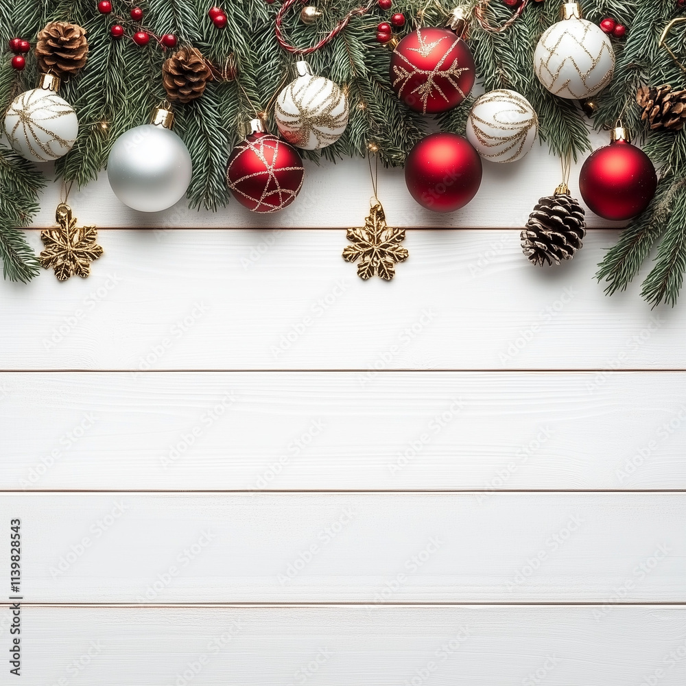 Obraz premium christmas decoration, Christmas Decorations on White Wood