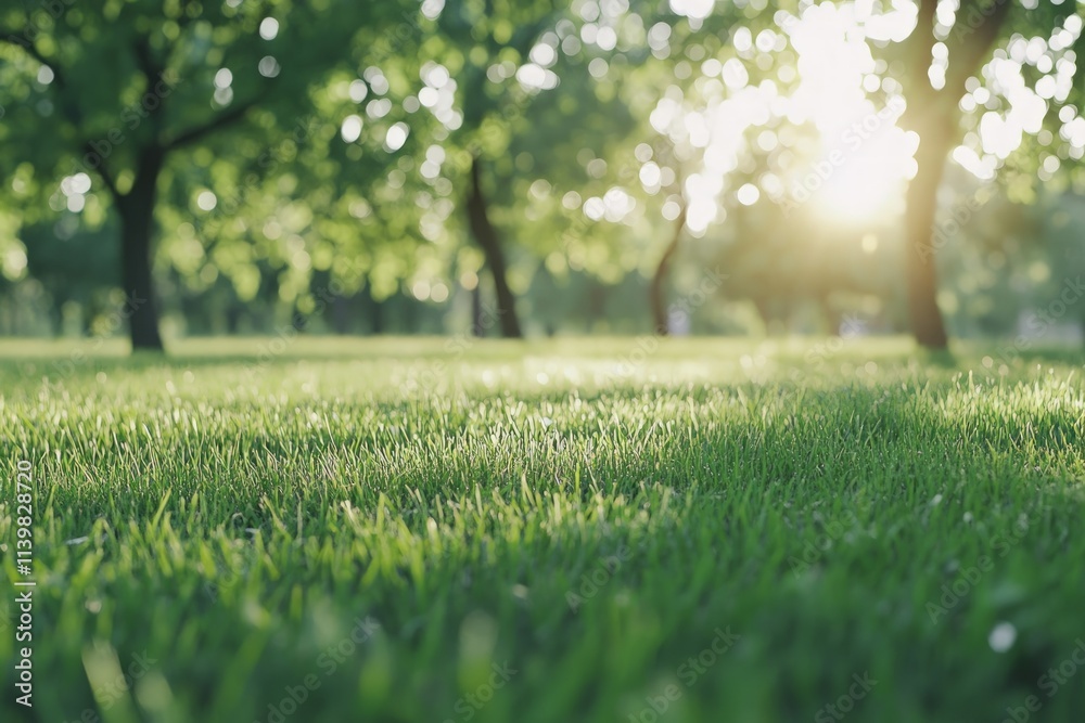 Beautiful Green Grass Under Trees in a Sunny Park Setting Beautiful Green Grass Under Trees in a Sunny Park Setting