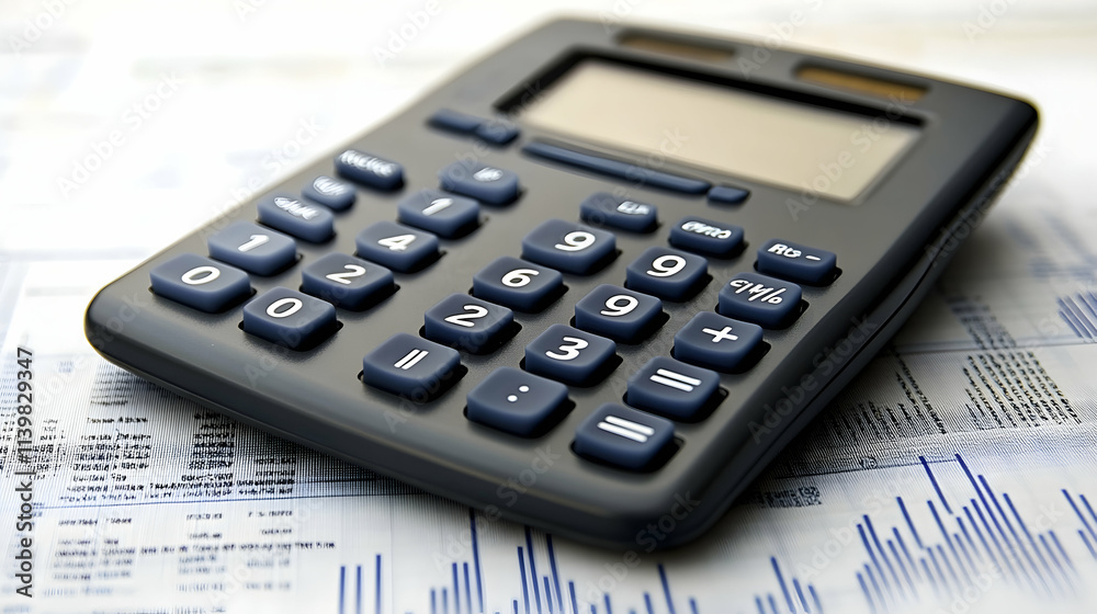 Financial data analysis with calculator and charts, perfect for business and investment concepts Financial data analysis with calculator and charts, perfect for business and investment concepts