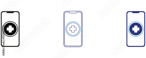 Mobile health care icon, mobile online health care icon set isolated on white background.