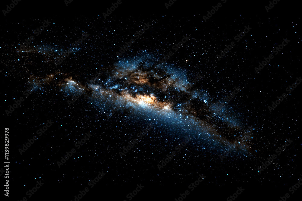 Fototapeta premium A dark sky with a bright blue star. The star is surrounded by a cloud of dust and gas