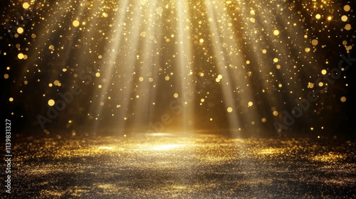 Abstract golden background with bokeh and glitter particles