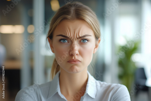 disappointed and angry women in office background