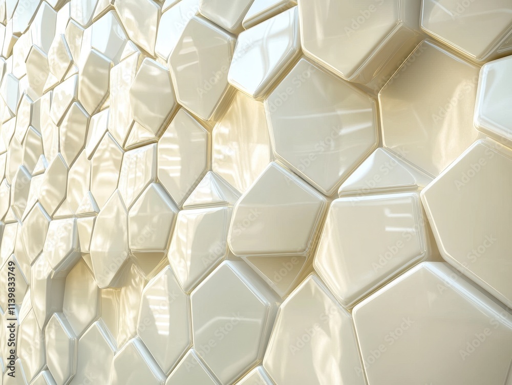 A close-up of a textured wall featuring glossy hexagonal tiles. A close-up of a textured wall featuring glossy hexagonal tiles.