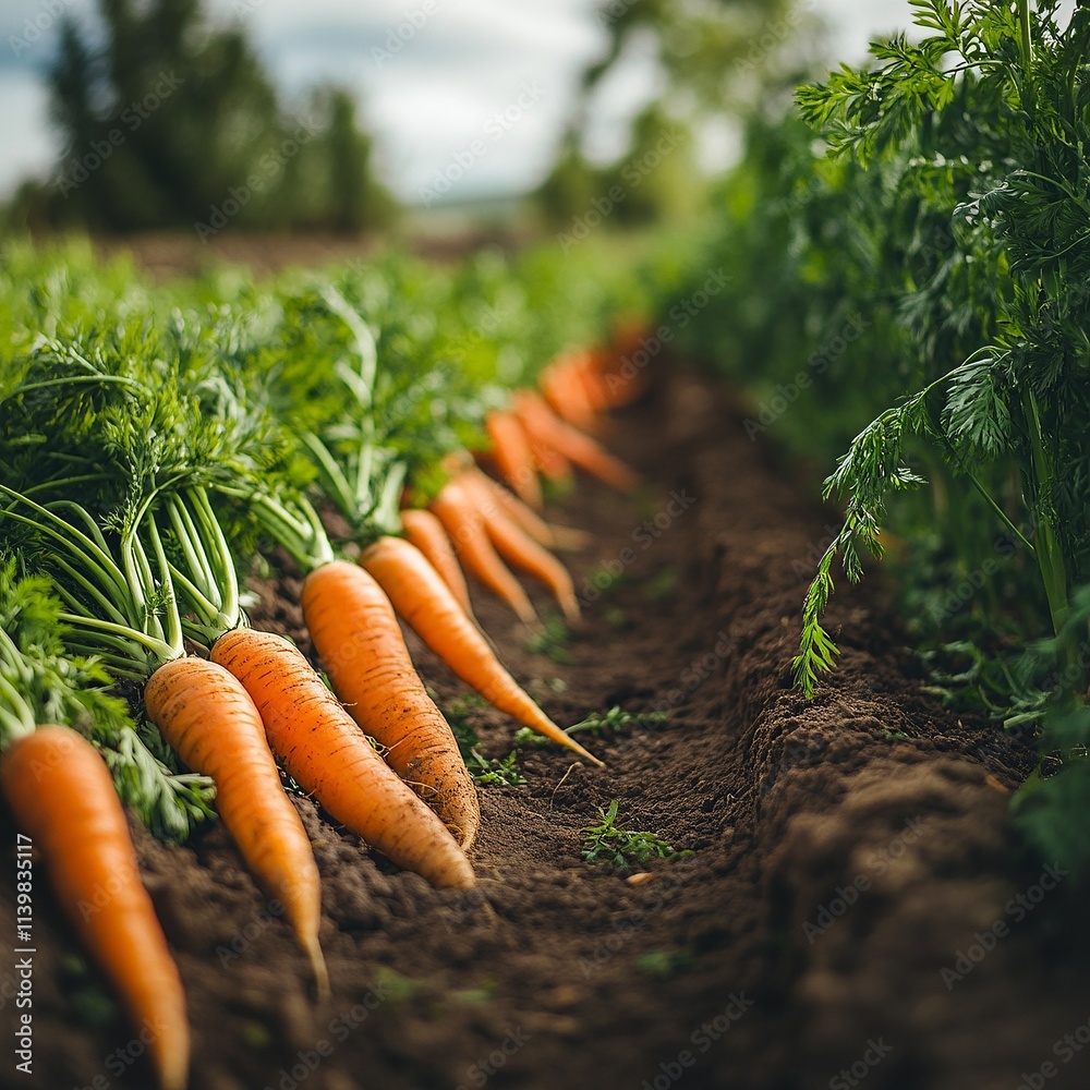 Rows of carrots in a regenerative agriculture