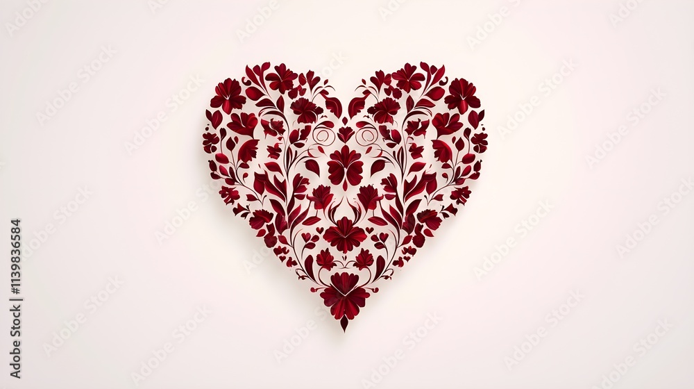 modern heart design, red and white floral pattern, symbol of nature's beauty and love, detailed artistry, isolated on white background modern heart design, red and white floral pattern, symbol of nature's beauty and love, detailed artistry, isolated on white background