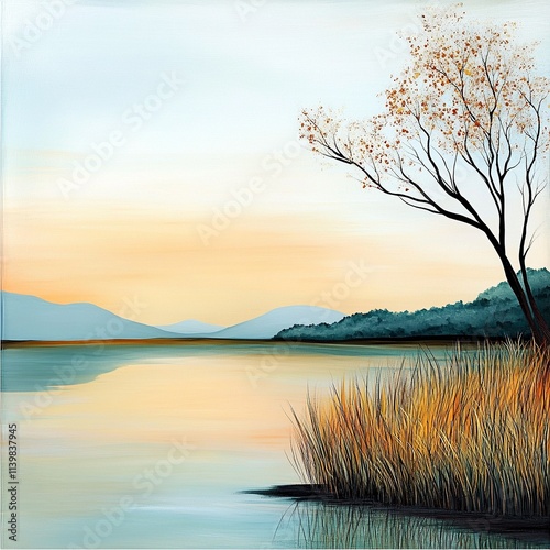 scenic river view on the right side of the image, against a soft pastel background that promotes relaxation
