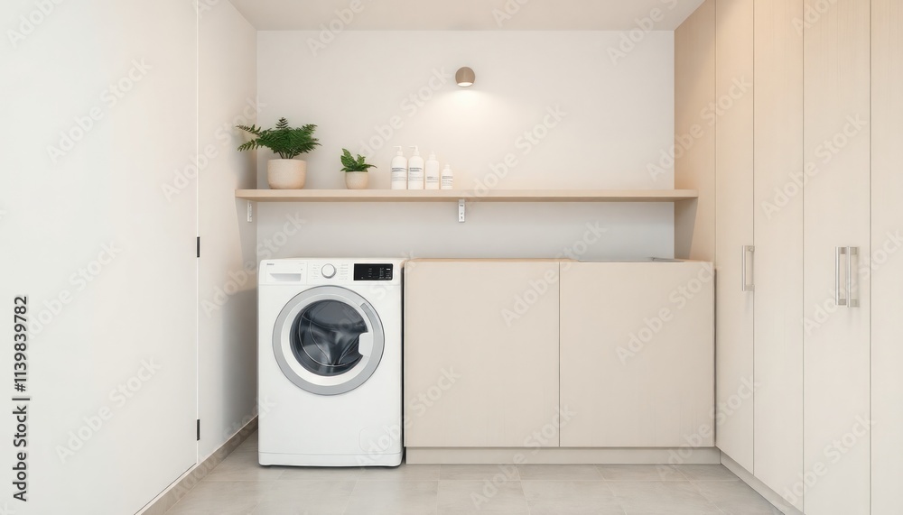 Minimalist Style - Laundry Room Interior Design With Minimalist Concept - Hotel Laundry Room - Apartment Laundry Room Interior With Washing Machine - Interior Design. Washing Machine Minimalist Design Minimalist Style - Laundry Room Interior Design With Minimalist Concept - Hotel Laundry Room - Apartment Laundry Room Interior With Washing Machine - Interior Design. Washing Machine Minimalist Design