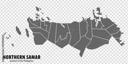 Blank map Northern Samar of Philippines. High quality map Province of Northern Samar with districts on transparent background for your web site design, logo, app, UI.  Republic of the Philippines.  EP