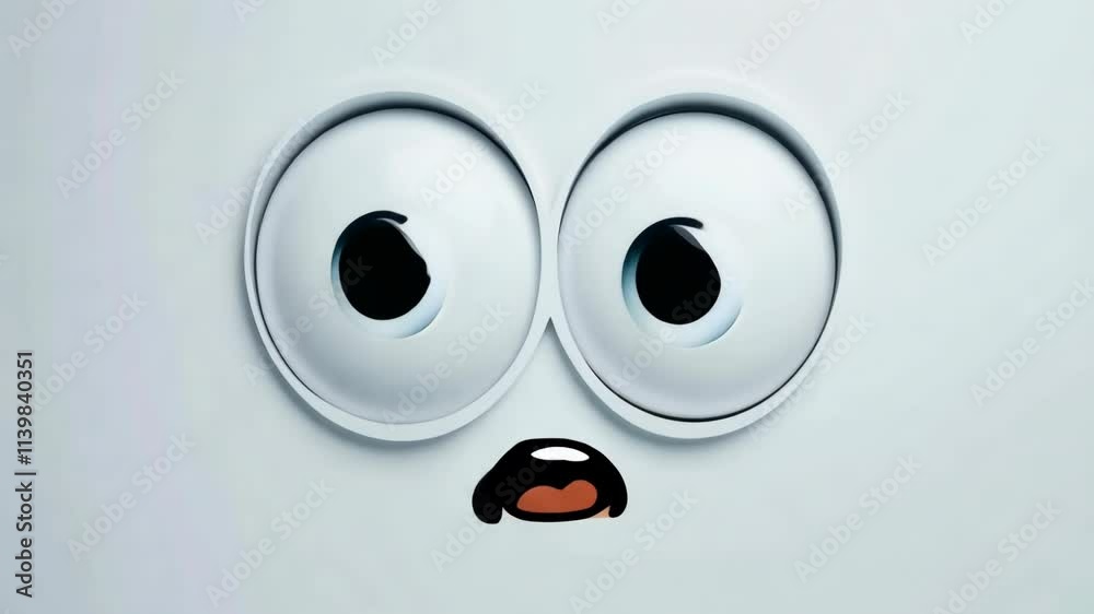A funny and surprised cartoon face with large eyes and a small mouth on a white background, evoking amusement and curiosity.
