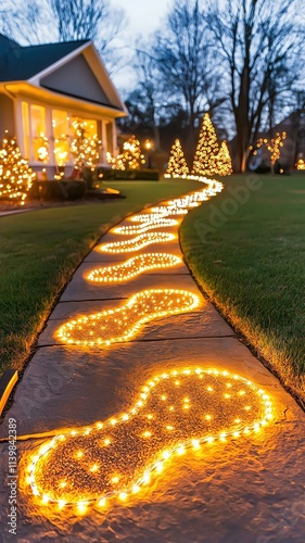 Power of now Think and Grow rich Atomic Hibit Festive pathway illuminated by bright lights. photo