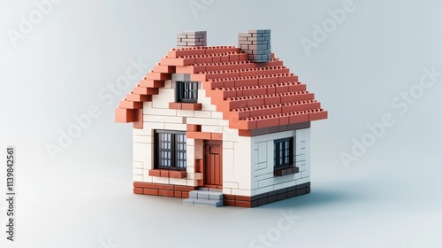 pixelated 3D home on white background
