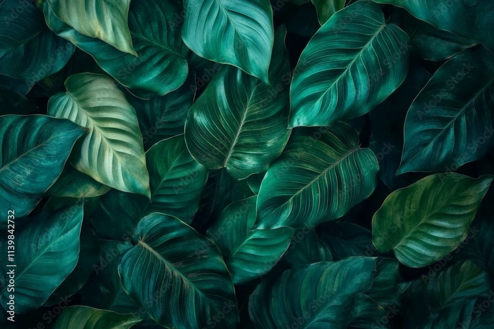 Large Close-Up of Calathea Plant Leaves with Rich Green Colors Large Close-Up of Calathea Plant Leaves with Rich Green Colors