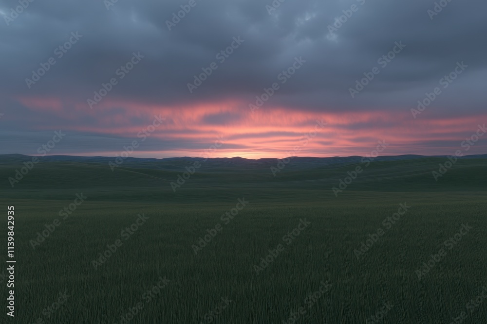 Dramatic sunset over rolling green fields. Dramatic sunset over rolling green fields.