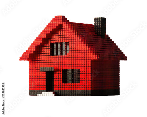 3d pixelated red house Illustration for real estate on transparent background