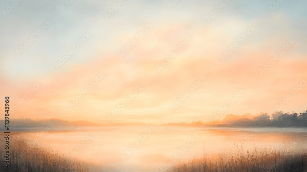 Serene sunrise with soft orange hues and calm sky marking a new day Serene sunrise with soft orange hues and calm sky marking a new day