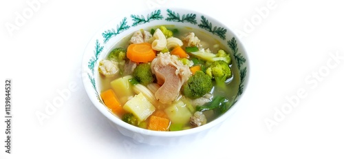 Sayur sop or vegetable with meat soup on the plate. indonesian popular culinary. Healthy food photo