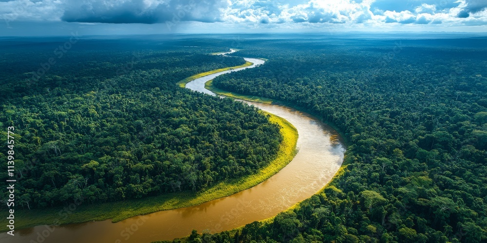 Expansive Aerial View of Lush Green Amazon Forest Landscape Expansive Aerial View of Lush Green Amazon Forest Landscape