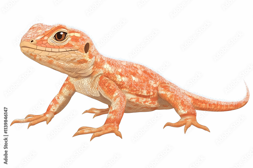 Naklejka premium Orange lizard illustration, side profile, isolated on white.